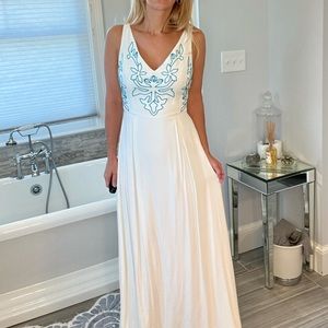 Sacada Beach Maxi Dress with Blue embroidered flowers size 38